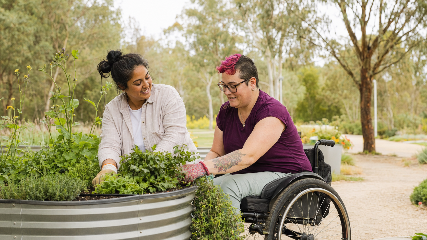 NDIS community access provider Canberra support during a community gardening activity